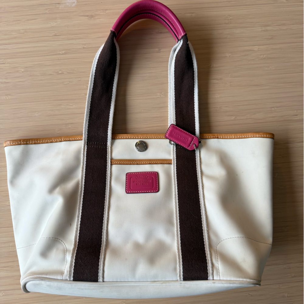 Coach Y2K Cream and Pink Tote Bag